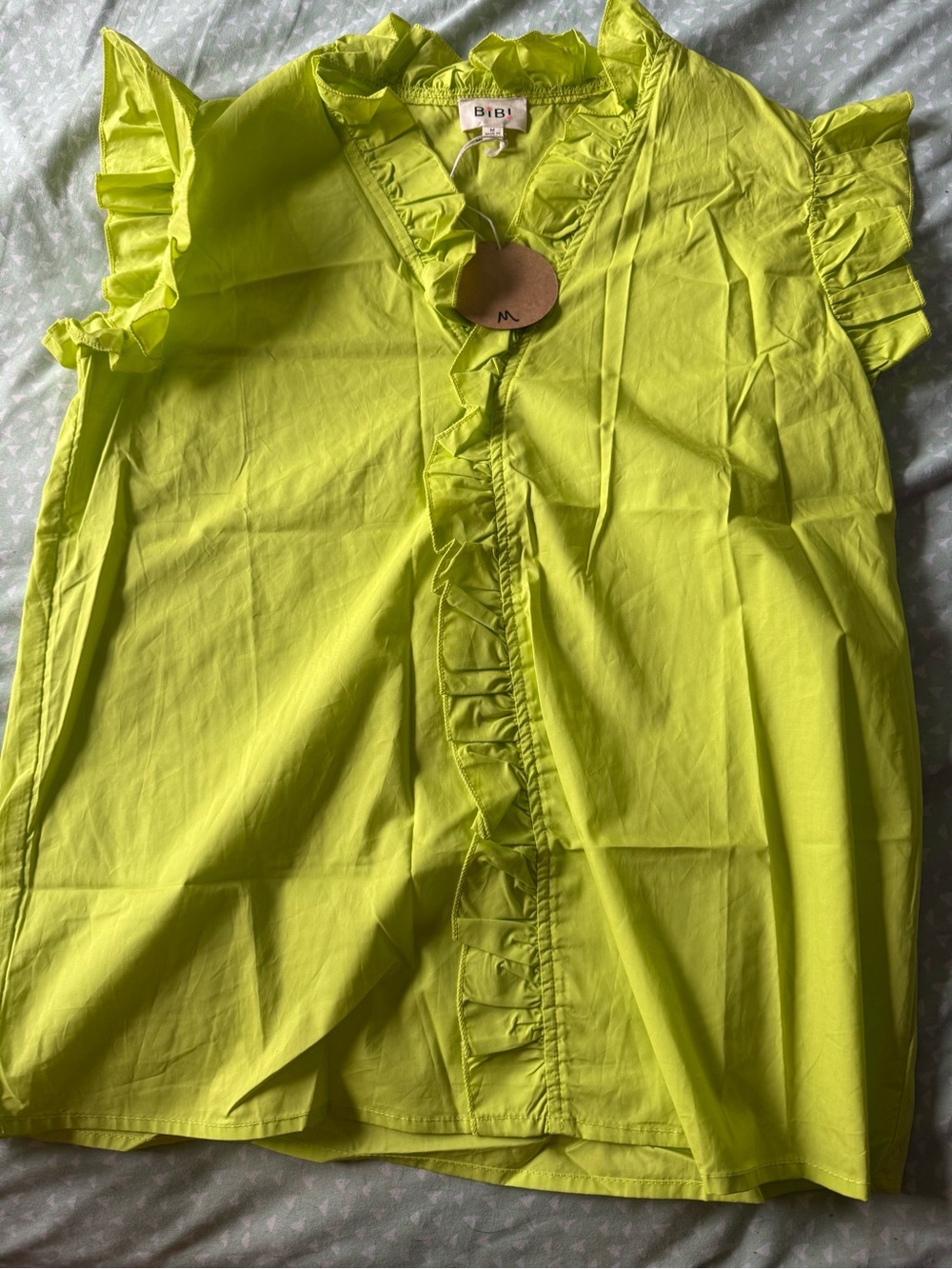 BiBi Neon Lime Ruffle Sleeve Blouse